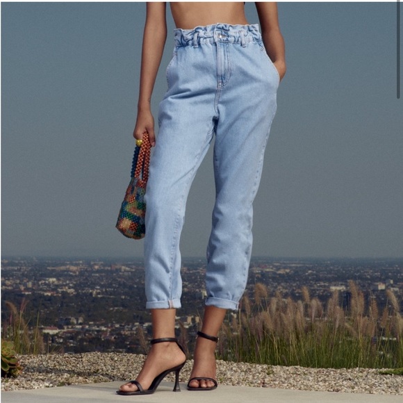 Zara Jeans Zara Baggy Paperbag High Rise Straight Leg Boyfriend